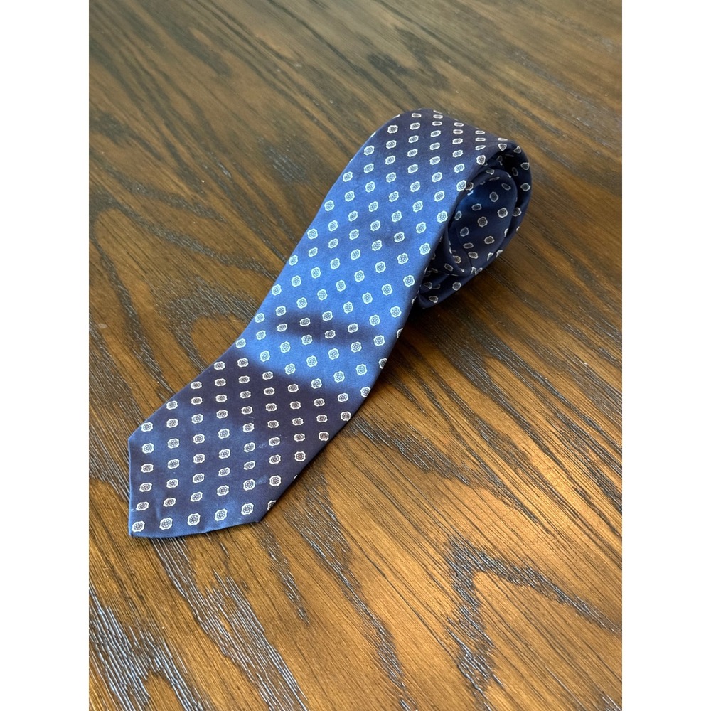 Christian Dior Silk Tie Mens OS Blue Geometric Medallion Excellent Vintage